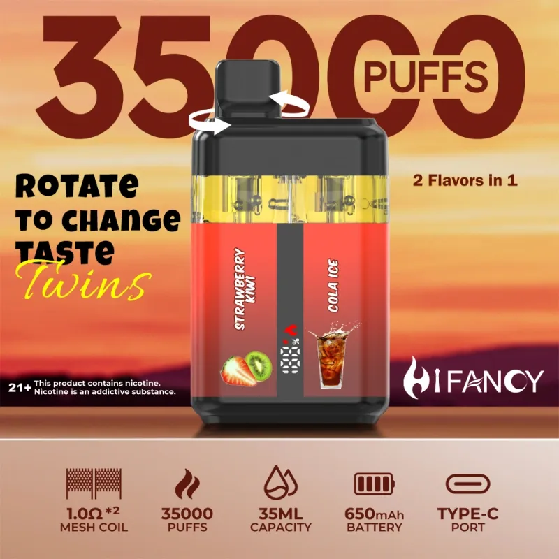 Puff 35k Hifancy 35000 Puffs 2 dalam 1 Twins Disposable Vape Smart Screen